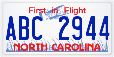 NC license plate ABC2944