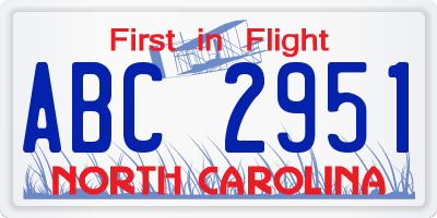 NC license plate ABC2951