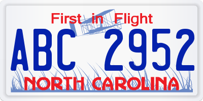 NC license plate ABC2952