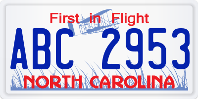 NC license plate ABC2953