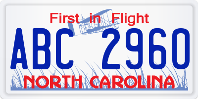 NC license plate ABC2960