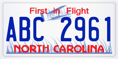 NC license plate ABC2961