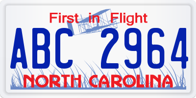 NC license plate ABC2964