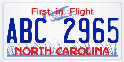 NC license plate ABC2965