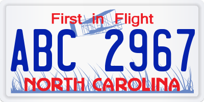 NC license plate ABC2967