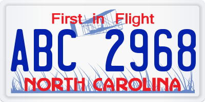 NC license plate ABC2968