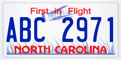 NC license plate ABC2971