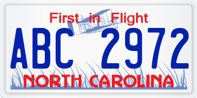 NC license plate ABC2972