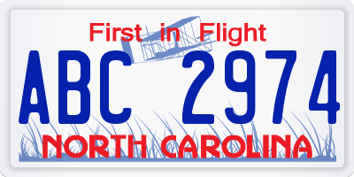 NC license plate ABC2974