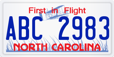 NC license plate ABC2983