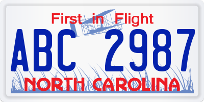 NC license plate ABC2987