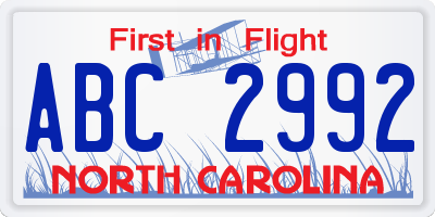 NC license plate ABC2992