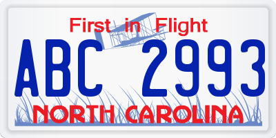 NC license plate ABC2993