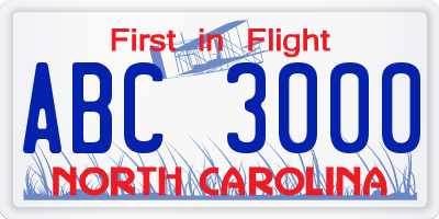 NC license plate ABC3000
