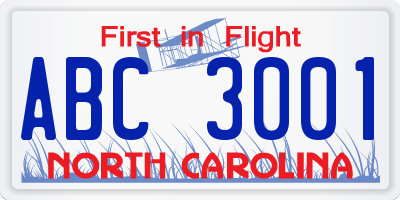 NC license plate ABC3001