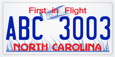 NC license plate ABC3003