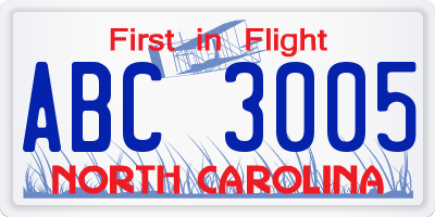NC license plate ABC3005