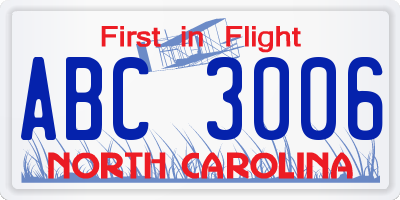 NC license plate ABC3006