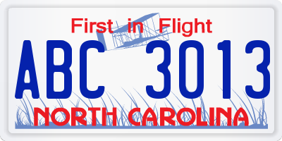 NC license plate ABC3013