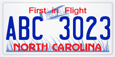 NC license plate ABC3023