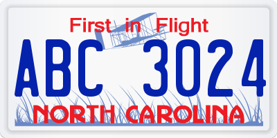 NC license plate ABC3024