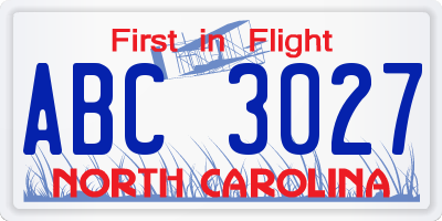 NC license plate ABC3027