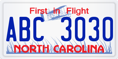 NC license plate ABC3030