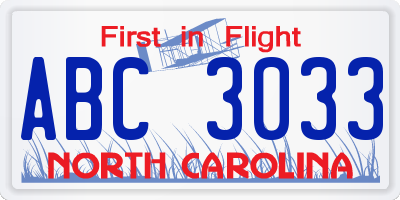 NC license plate ABC3033