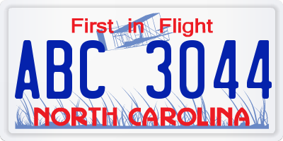 NC license plate ABC3044