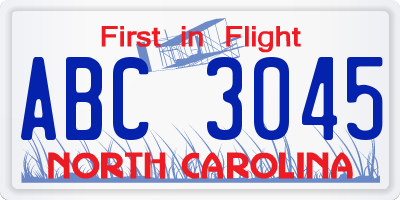 NC license plate ABC3045