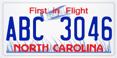 NC license plate ABC3046