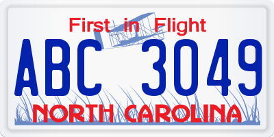 NC license plate ABC3049