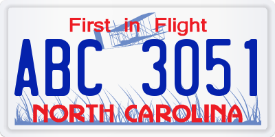 NC license plate ABC3051