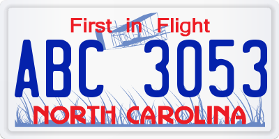 NC license plate ABC3053