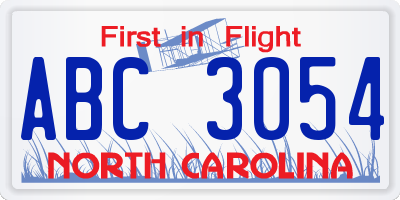 NC license plate ABC3054