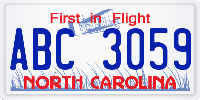 NC license plate ABC3059