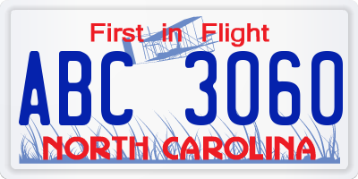 NC license plate ABC3060