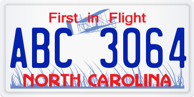 NC license plate ABC3064