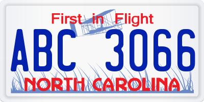 NC license plate ABC3066