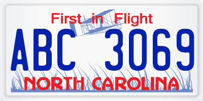 NC license plate ABC3069