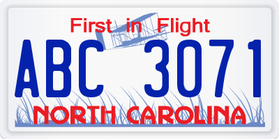 NC license plate ABC3071