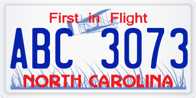 NC license plate ABC3073