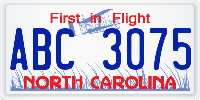 NC license plate ABC3075