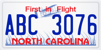 NC license plate ABC3076
