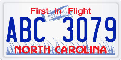 NC license plate ABC3079