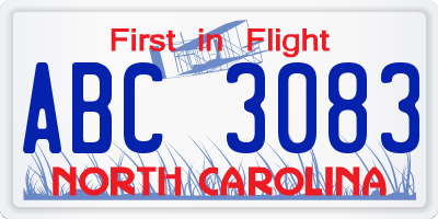 NC license plate ABC3083