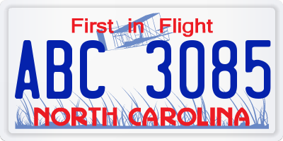 NC license plate ABC3085