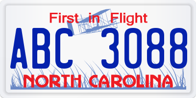 NC license plate ABC3088