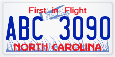 NC license plate ABC3090