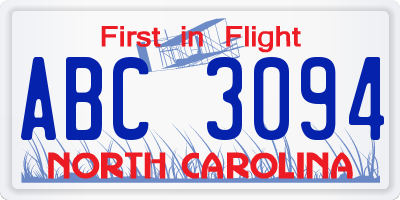 NC license plate ABC3094